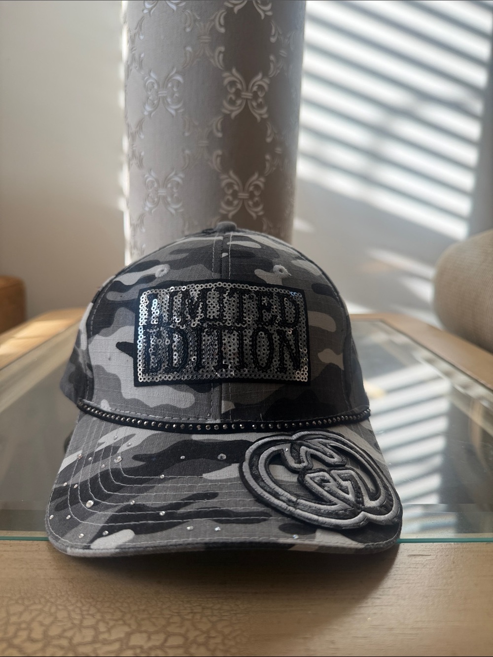 Limited Edition Gray Camo Baseball Cap with Sequin Patch